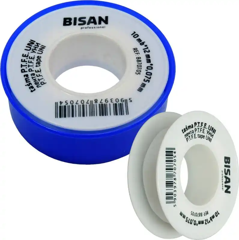 Super okazja TAŚMA P.T.F.E. TEFLON USZCZELNIACZ GWINTÓW 0,075 MM/ 12 MM/ 10 MB 15 BAR BISAN B870705