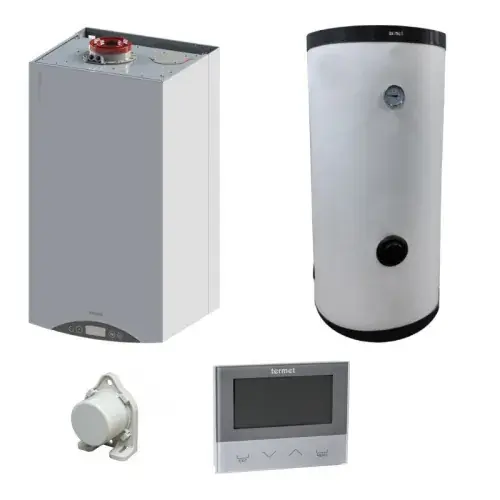 Zniżka TERMET PAKIET KOCIOŁ GOLD PLUS 1F 25 KW + ZASOBNIK WHR 120 L + REGULATOR PRZEWODOWY ST-292 V2 + CZUJNIK TEMP. ZEWNĘTRZNEJ