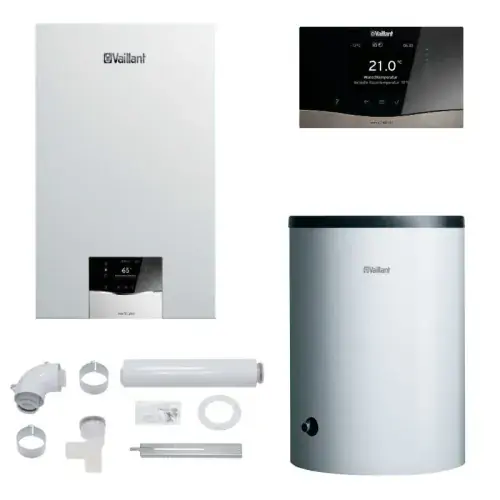 Hit cenowy VAILLANT PAKIET KOCIOŁ ECOTEC PLUS VC 15CS/1-5 + ZASOBNIK VIH R 150/6 B + STEROWNIK SENSOCOMFORT VRC 720F + ZESTAW DO SZACHTU 0010043639
