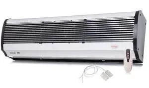 Wyprzedaż Kurtyna powietrza 90x26x19 cm / 2-6kW / 230 V 400 V sufitowa z nagrzewnicą elektryczną, do domu, z czujnikiem drzwiowym, nad drzwi, do garażu, tryb zimny