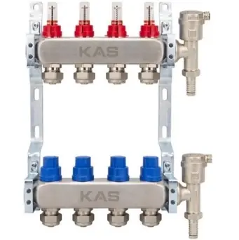 Nowy Rozdzielacz do podłogówki 235mm 4 sekcje 1" stal nierdzewna KAS Therma