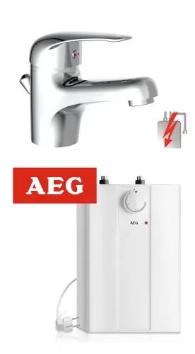 Bojler 5 L / 2kW bezciśnieniowy- podumywalkowy , AEG HUZ 5 + BATERIA 12 CM UMYWALKOWA NISKOCIŚNIENIOWA, CHROM MAGNA Bezpieczne zakupy