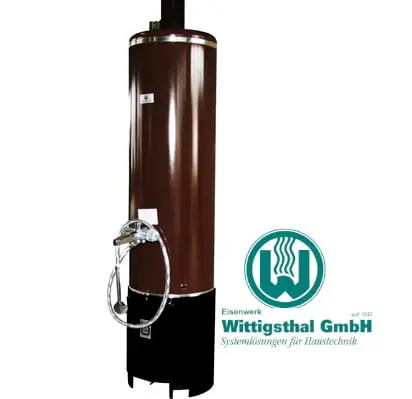 Bojler na drewno 100L / 7kW RUSTIKAL / Piec łazienkowy na węgiel drzewny +bateria z kpl natryskowym , brąz/ czarny Wittigsthal Hit sprzedaży