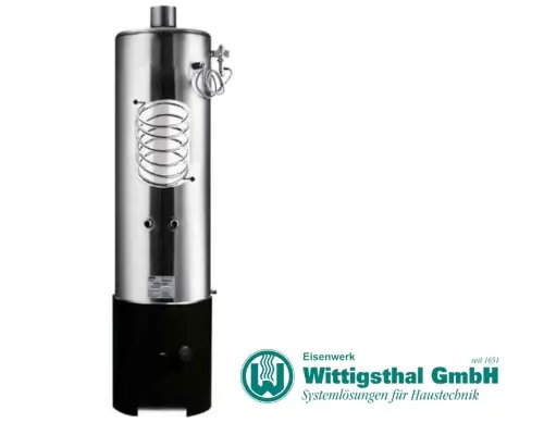 Bezpieczne zakupy Bojler na drewno 100L odporny na ciśnienie z wymiennikiem ciepła, ZW100 inox/czarny do 60m2, Wittigsthal