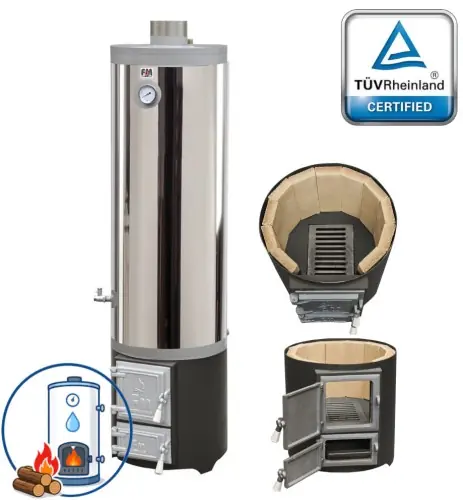Bestseller Bojlery na drewno 120L -7,5 kW 40×40×155 cm z paleniskiem z żeliwnymi drzwiami , 3kg/h