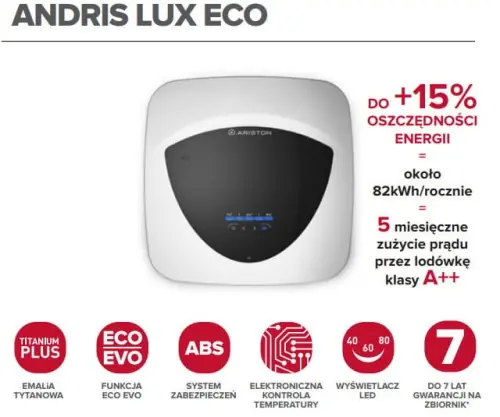 Elektryczny pojemnościowy podgrzewacz wody 10L nadumywalkowy ANDRISLUX ECO 10 PL EU ARISTON Ostatnie sztuki