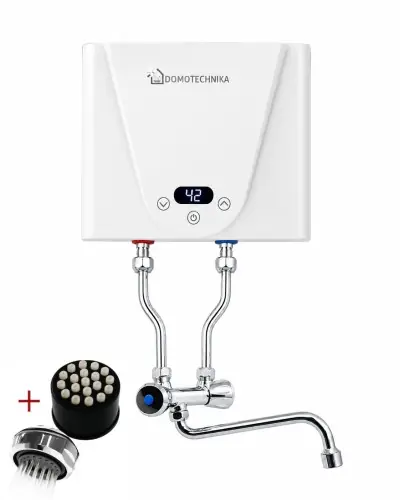 Bestseller Przepływowy elektryczny podgrzewacz wody 4,5 kW / 230V 21x15x5 cm+ perlatoe , AMOR +Bateria niskociśnienieowa górna z rurkami 25 cm, Wahlbach